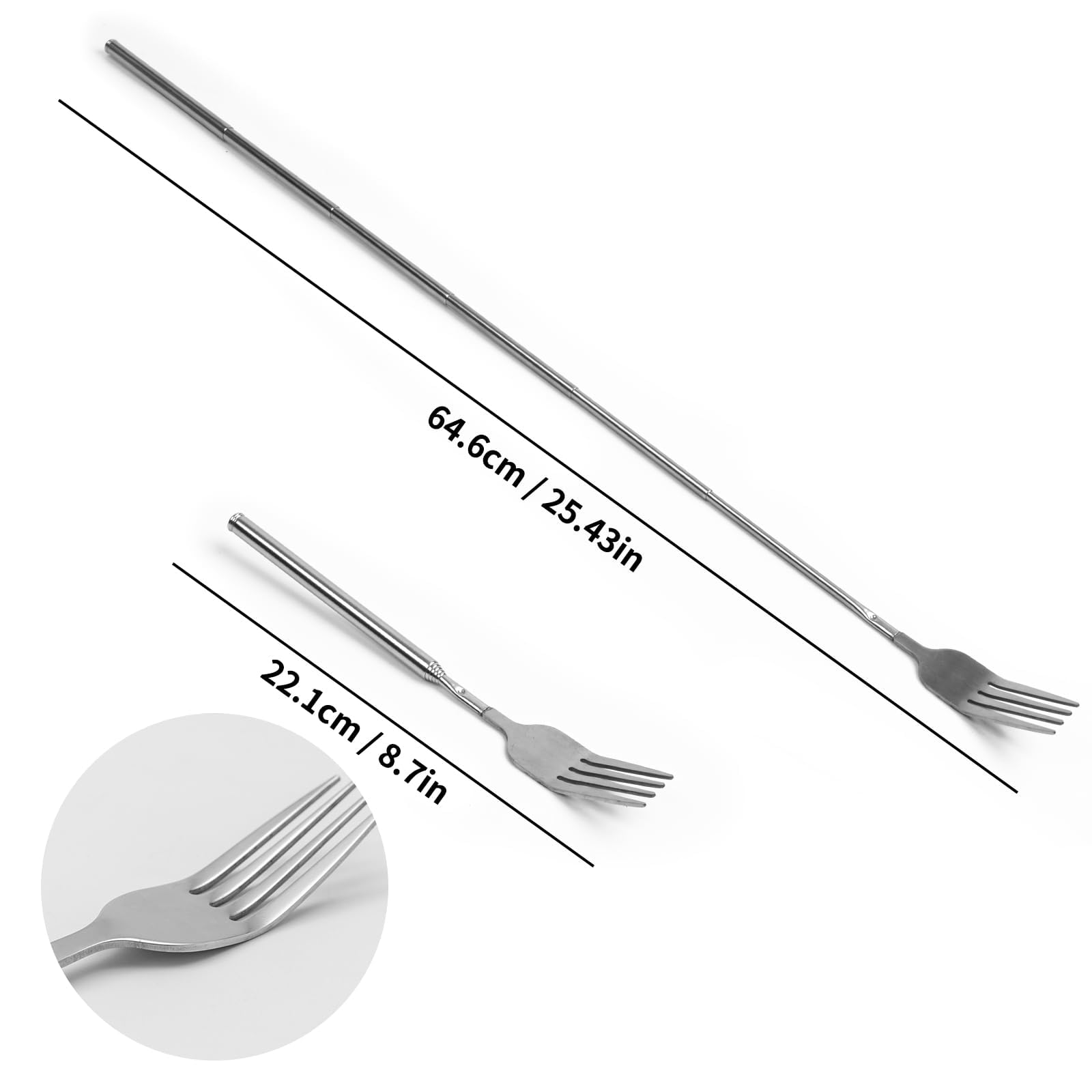 Forchetta Allungabile, Forchetta Telescopica per Barbecue in Acciaio Inossidabile, Forchetta da Dessert Posate Forchetta da Griglia Forchette per Tostare Cena Fonduta da Dessert di Frutta