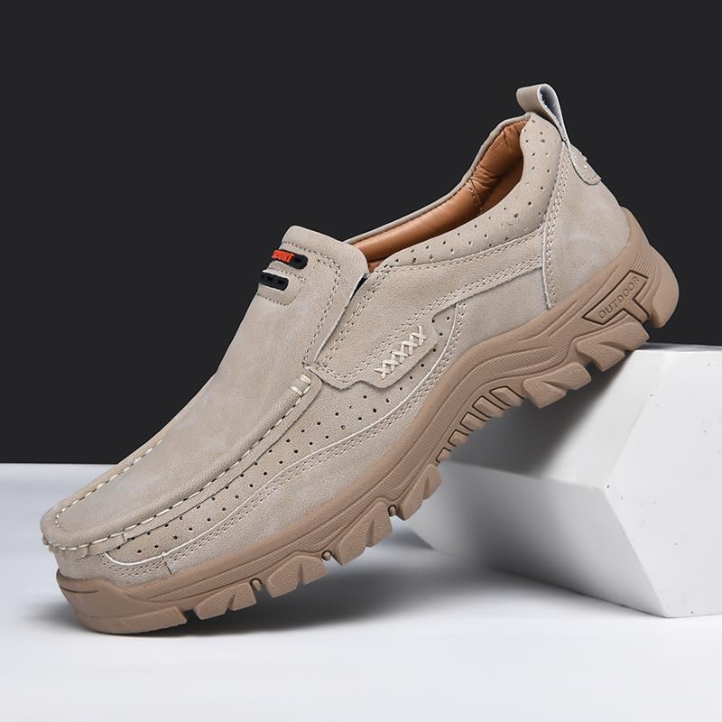 Men's Slip On Loafers Hands Free Leather Shoes Walking Casual Boots Comfortable Breathable Outdoor Office Business2