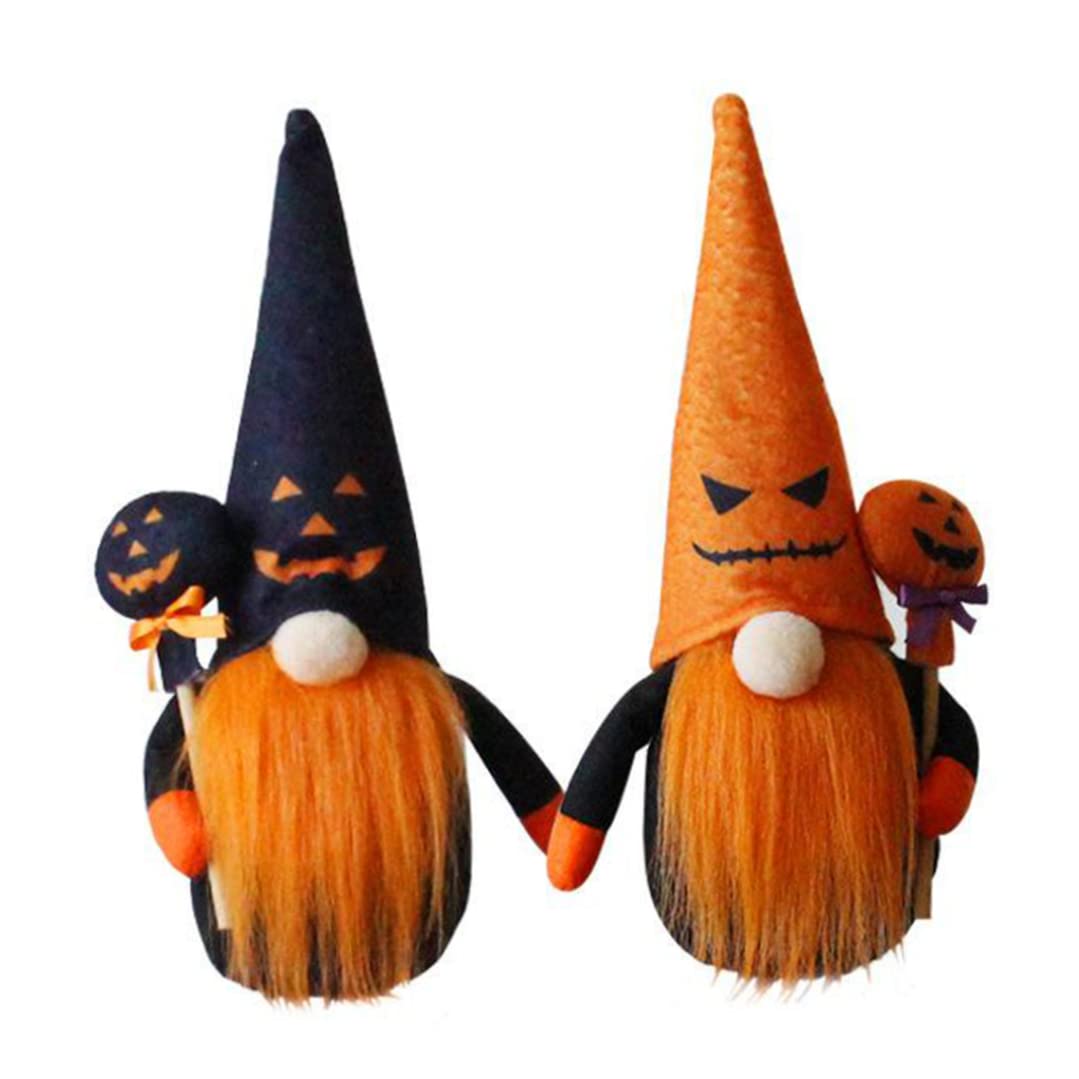 Xweptuy Halloween Decoration Doll Pumpkin Doll Ornaments Halloween Plush Gnomes Decor 2PCS