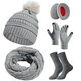 Set de Bufanda, Gorro y Guantes para Mujer de Invierno con Pantalla Táctil - Incluye Orejeras y Calcetines de Forro Polar,...