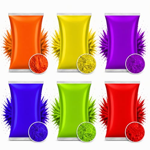 Mezcla de 100 g – 6 bolsas Holi color Gulal polvo soluble en agua natural festival sesión de fotos Rangoli arco iris polvo holy bolsa de color fotografía perro polvo de color