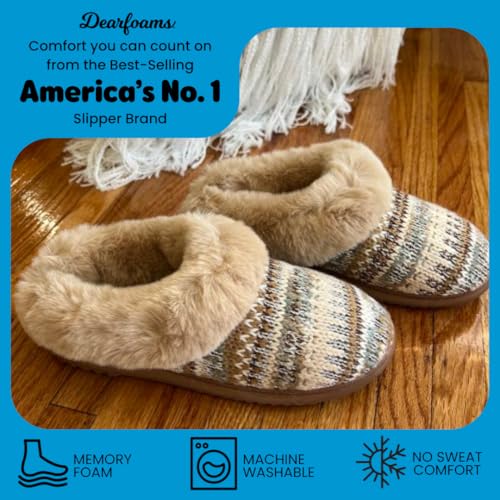 Image of Dearfoams Women's Memory Foam Cozy Soft House Slippers Gifts for Women Hannah Knit Clog House Shoes