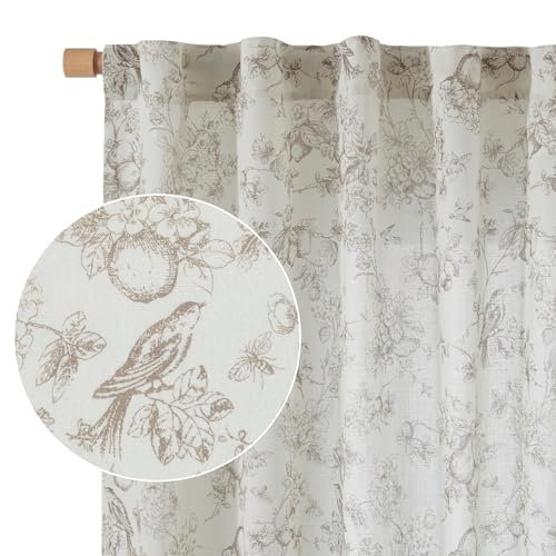 Vangao Linen Floral Curtains for Living Room...