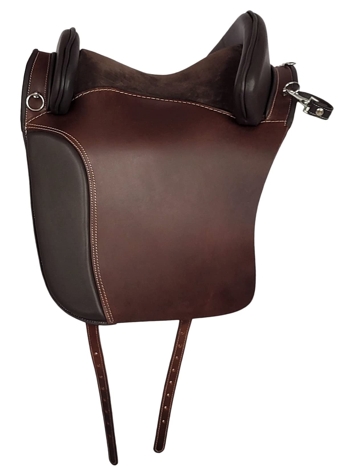 A&M Reitsport Baumloser spanischer Sattel Catalana Braun, mit weißen Nähten, Größe:32cm