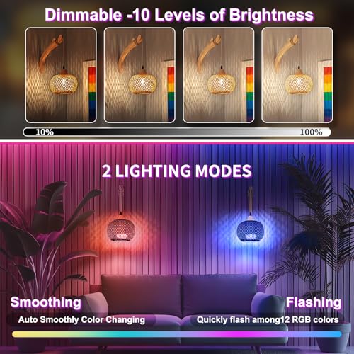 Image of Frideko Boho Rechargeable Battery Operated Wall Sconces Set of Two with Remote, RGB 15 Colors Dimmable Wireless Wall Light, Bamboo Indoor Wall Lamp with 3 Timer, Rattan Wall Lighting for Bedroom