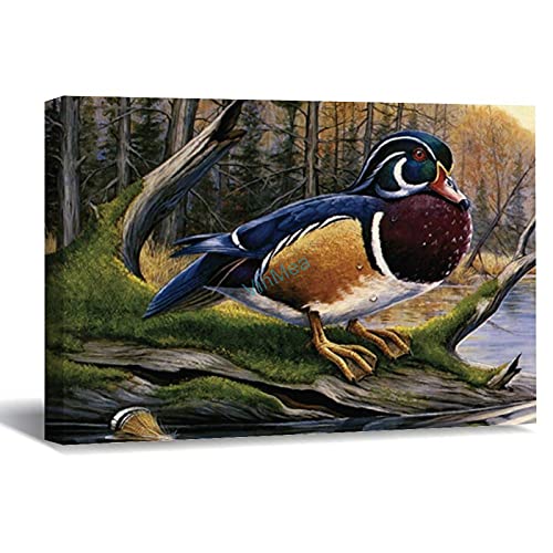 Colorful Wood Duck F1 -Oil Painting On Canvas Modern Wall Art Pictures For Home Decoration Wooden Framed (12X16 Inch, Framed) #TOP21