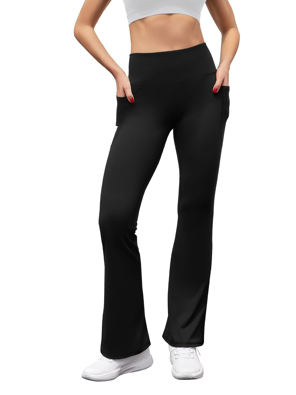 Glacspyg Damen Hose mit Taschen Yogahose Freizeit Jogginghose High Waist Sporthose Elastische Weite Bootcut Jazzpants