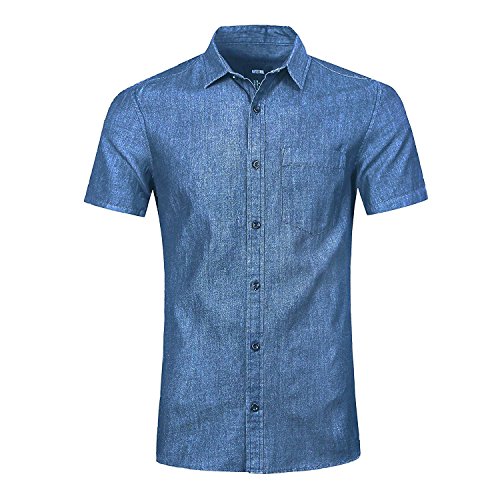 NUTEXROL Camisa de Hombre Camisa Vaquera para Verano Camisa de Estilo Retro, Camiseta Casual de Manga Corta,Azul, XXL