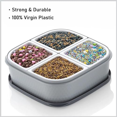 Image of Oblivion Plastic Dry Fruit /Masala Box | 4 Sections Multipurpose Box | Masala Container | 4 In 1 Spice Boxes for Kitchen | Rangoli Container | Home Storage Masala Dabba (Pack of 1)
