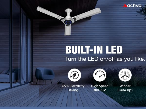 Image of ACTIVA Optima LED Premium series 1200 MM BLDC Motor Fan (28 WATT) 5 Star Rated With Noiseless | Remote | 3 Blades High Speed Motor Ceiling Fan 5 Years warranty (White)