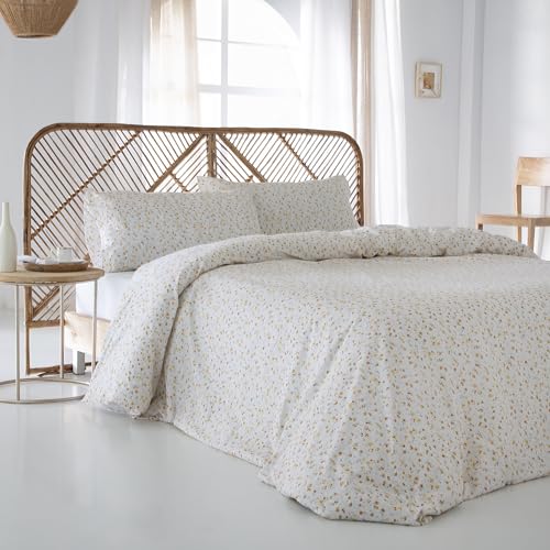 COTTON ARTean Funda nordica ALGODÓN 100% 144 Hilos NANSA Beige Cama de 90 Incluye Funda nórdica 150x220 + 1 Funda de Almohada 100% ALGODÓN Cierre con Botones