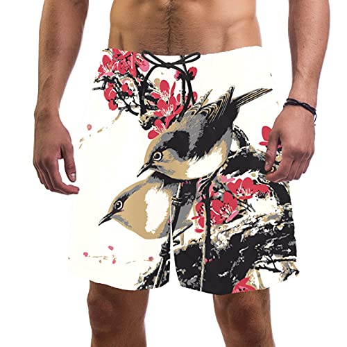 Short de bain homme imprimé oiseaux fini les maillots serrés grâce à la taille élastique