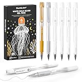 Shuttle Art White Gold Silver Gel Pens, 6 Pack 0.7mm, 1.0mm Metallic Gel Ink Pens Fine Point for Black Paper Highlighting Card Making Scrapbooking Coloring Writing Drawing School Office Home