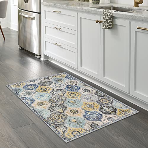 Lahome Moroccan Trellis Area Rug, 2X3 Entry Rug Non-Slip Washable Indoor Door Mat, Small Persian Oriental Accent Throw Rug For Bedroom Kitchen Entryway Bathroom (Yellow/Aqua, 2X3Ft) #TOP4