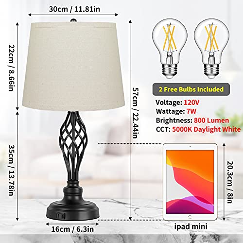 Litosky Set Of 2 Touch Control 3-Way Dimmable Table Lamp Nightstand Lamp With Usb Port Ac Outlet Bedside Desk Lamp With Fabric Shade For Living Room Bedroom, Daylight White Bulbs Included #TOP3