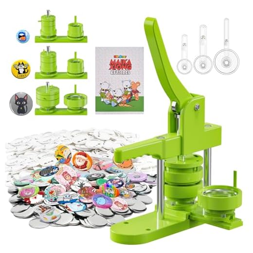 Button Maker Machine Multiple Sizes 600Pcs, Aiment Photo Pin Badge Maker 1+1.25+2.25 inch for Kids, Button Press Machine with 600 Sets Button Making Supplies & Cutter & Magic Book (Green, 25/32/58mm)