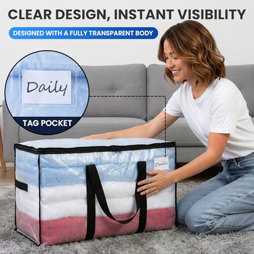 Image of TAILI Extra Large Moving Bags, 8 Pack Clear Heavy Duty Totes For Storage with Visible Window, Wrap Around Handles, Storage Bags for Space Saving, Alternative to Moving Boxes