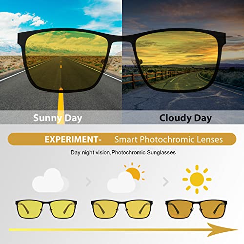 Polarized Photochromic Sunglasses Night Driving Glasses for Men,Retro Rectangular UV Protection Shades VF2204US4