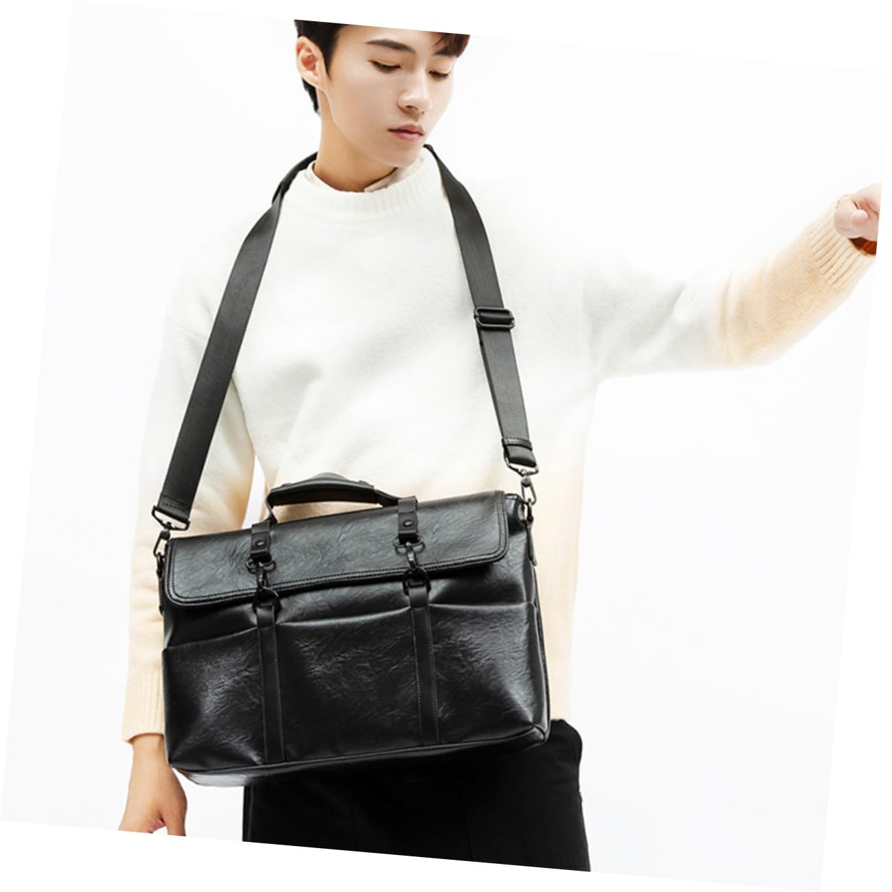VALICLUD Borsa Tracolla Uomo 14 Pollici Business Pu Poliestere Nero Portfolio Lightweight per Laptop Viaggio Ufficio