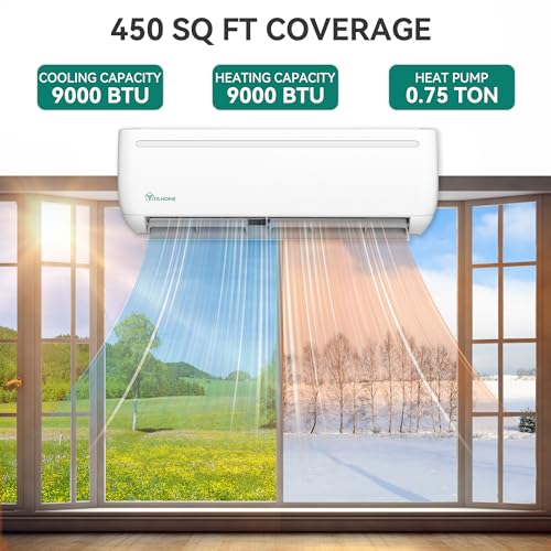 Image of YITAHOME 9000 BTU Mini Split Air Conditioner Heat Pump System, Wifi Enabled 19 SEER2 115V Inverter Ductless AC Cool Up to 450 Sq. Ft, Compatible with Alexa, Complete Installation Kit