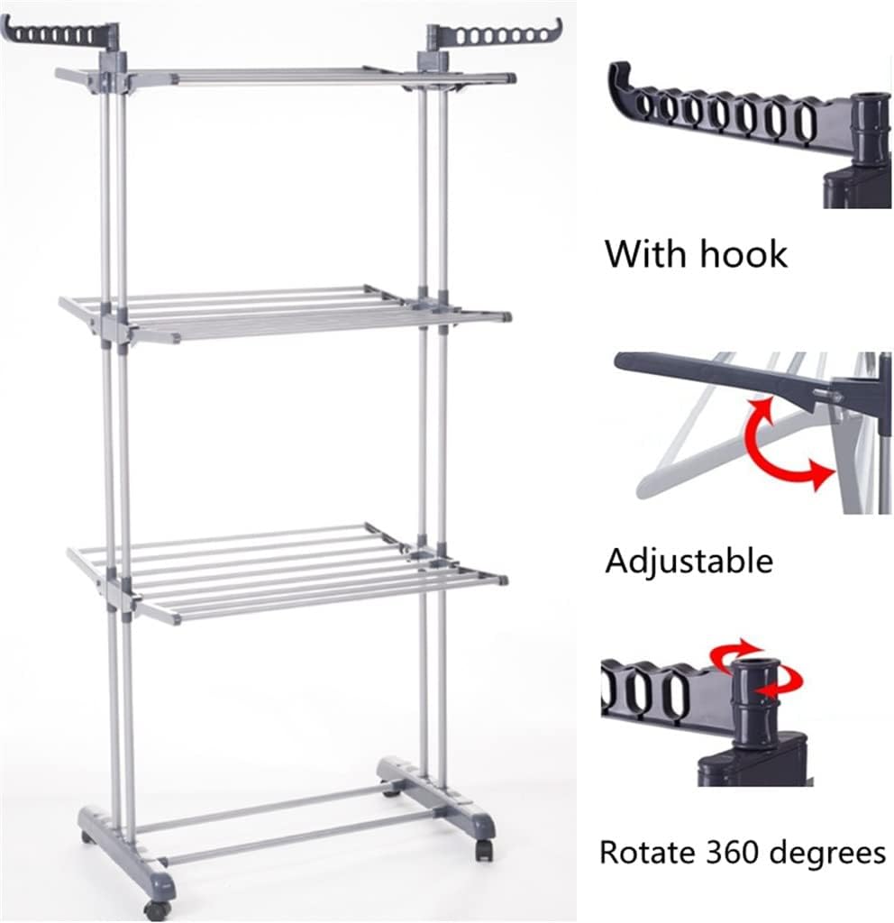 Foldable Clothes Drying Rack Three-Layer Storage Clothing Organizer Cloth Hanger for Indoor Outdoor Balcony(E)