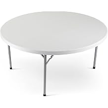 OEF Furnishings OEFBT60R Round Commercial-Grade Premium Industrial Folding Table, Heavy-Duty Blow-Molded Design with Thick Top and 17-Gauge Steel Frame 60" Diameter, Speckled Gray Top