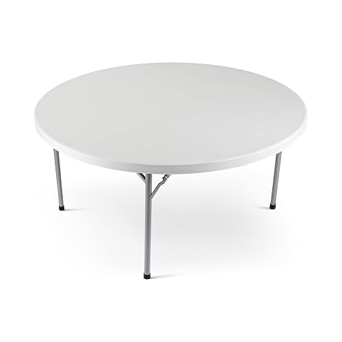 OEF Furnishings OEFBT60R Round Commercial-Grade Premium Industrial Folding Table, Heavy-Duty Blow-Molded Design with Thick Top and 17-Gauge Steel Frame (60" Diameter, Speckled Gray Top)