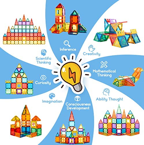 Maghub Magnetic Tiles 65 Piece Set Kids Magnet Toys,Clear 3D Magnetic Building Blocks Set, Magnetic Stacking Toy Construction Preschool Learning Educational Toy For Toddlers Children Boys Girls #TOP3