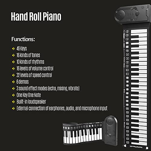 COMETX Piano à rouler à la main 49 touches pliable portable avec haut-parleur intégré pour adultes/débutants - Les Beatles, Paul McCartney, John Lennon, RIngo Starr, George Harrison COMETX Piano à rouler à la main 49 touches pliable portable avec haut-parleur intégré pour adultes/débutants – Image 5