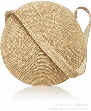 HWJCXZ New Round Straw Bag Lady Circle Beach Handbags Rattan Handmade Kintted Crossbody Bags