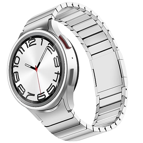 FULLIFE Compatible with Samsung Galaxy Watch 6 Classic Band 47mm Galaxy Watch 5 Pro/Galaxy Watch 6 5 4/Galaxy Watch 4 Classic Stainless Steel Metal with Magnetic Clasp No Gap Band for Men, Silver