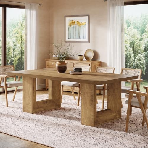Image of Tribesigns Farmhouse Wooden Dining Table, 63-Inch Rectangular Kitchen Table with Heavy Duty Legs for Kitchen & Dining & Living Room, Brown