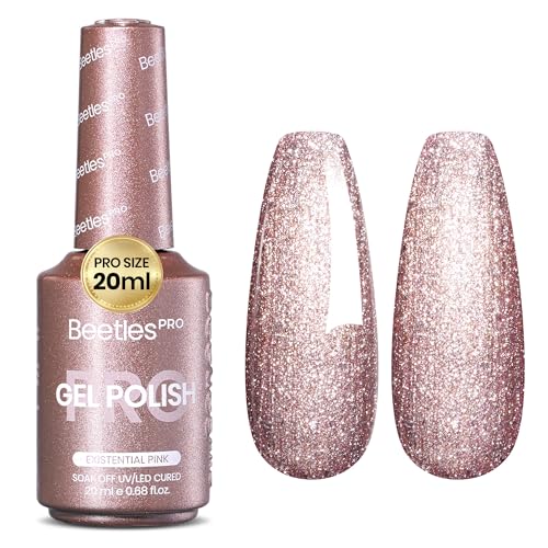 Beetles Pro Glitter Gel Polish - Existential Pink, 20ml Rose Gold Gel Polish Pink Shimmer Color, Professional Nail Tech Formula, High Pigment Soak Off UV LED Long Lasting