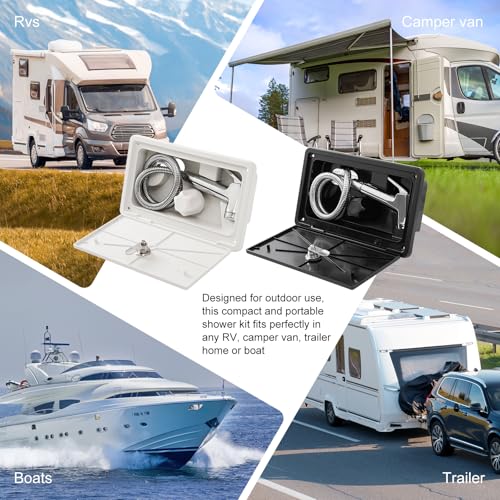 Image of Portable, Durable, Waterproof RV Exterior Shower Box Kit - All-Metal, Adjustable, Quick Connect, Leak-Proof, Weather-Resistant RV Outdoor Shower - High-Pressure RV Shower Faucet (White)