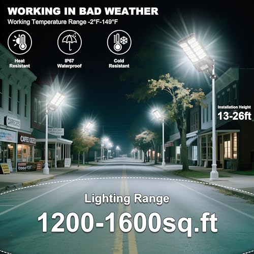 Solar Street Lights Outdoor Waterproof 6500W Solar Flood Lights Dusk to Down with Motion Sensor for Parking Lot, Outdoor Street Light Solar Powered 7000K for Yard Patio and Walkway - Image 5