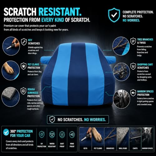 Image of Autofurnish 'Arc Series' Car Cover for Toyota Innova 2015 (Water-Resistant, Triple Stitched, Bottom Elastic, Dustproof, Secure Buckle Strap, Full Body Protection Car Body Cover) Colour: ARC Aqua