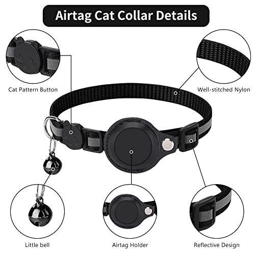 HOTMNTY Airtag Cat Collar,Reflective GPS with Bell Buckle, Adjustable Integrated Tracker Holder, Compatible with Apple Airtag,black - Image 3