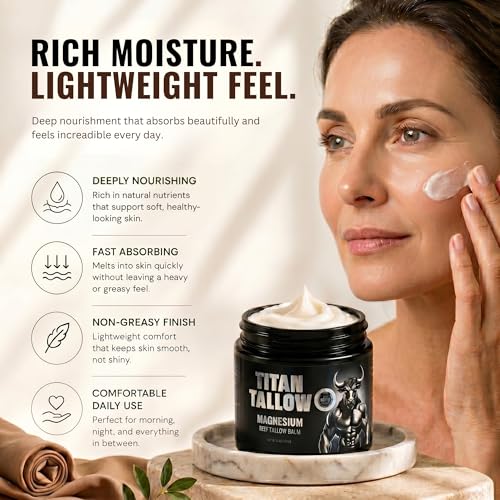 Image of Balm for Face and Body with Magnesium - Grass-Fed, Grass-Finished Beef Tallow Moisturizer with Manuka Honey, Jojoba Oil, Rosehip Oil, Calendula Extract, and Vitamin E