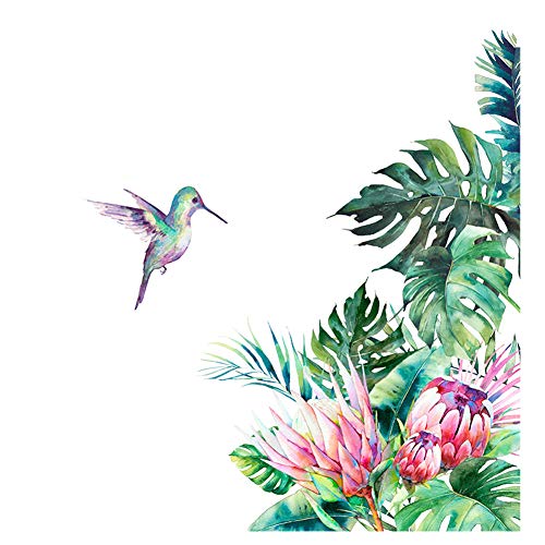 ELOOR Leaf Flowers Bird Wall Decals Palm Tree Wall Stickers Green Leaves Wall Paper Evergreen Wall Sticker Removable Decal Peel and Stick Giant Wall Decals Wall Art Living Room Bedroom Decor