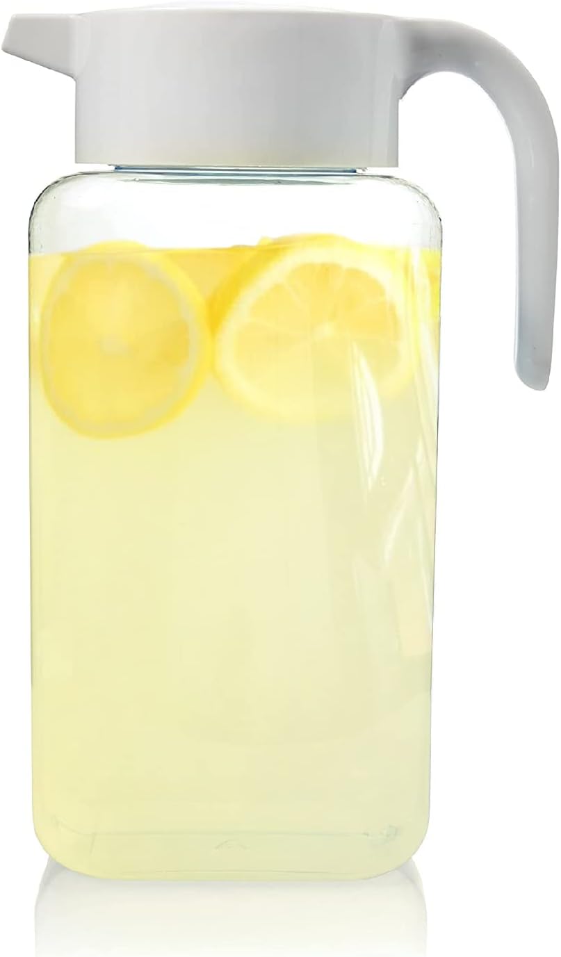 Arrow Home Products 1 Gallon Plastic Pitcher with Lid - Clear Plastic Pitcher for Refrigerator, Fill with Cold Drinks - BPA Free, Space-Saving Rectangular Design - Fill with Lemonade, Milk, Juice