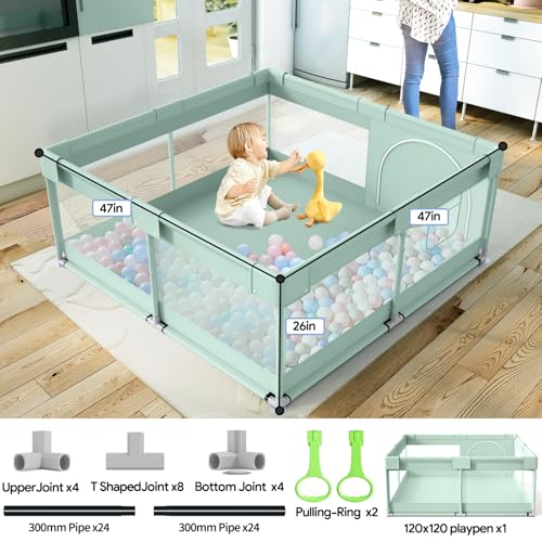 Image of Fodoss Playpen for Babies and Toddlers, Green Playpen for Apartment, Kids Play Pen, Extra Large Baby Play Pen, Big Playard for Infants