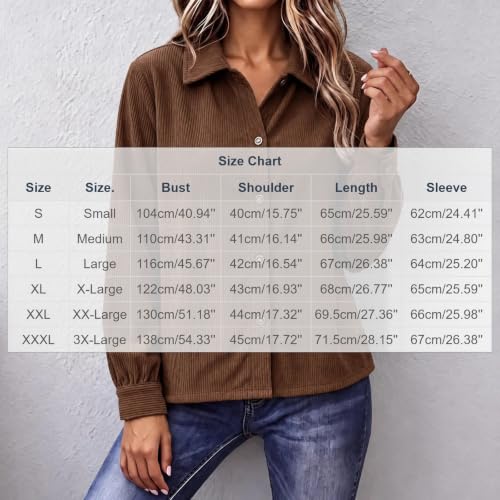 Womens Winter Jackets 2026 Corduroy Shacket Women Button Down Long Sleeve Casual Office Shirt Jacket 10 Piece Capsule Wardrobe 2026 Brown S Chaquetas para Mujer - image 4