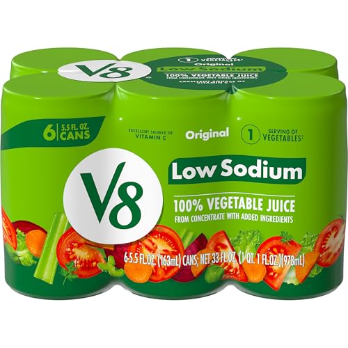 V8 Low Sodium Original 100% Vegetable Juice, 5.5 fl oz Can (6 Pack)