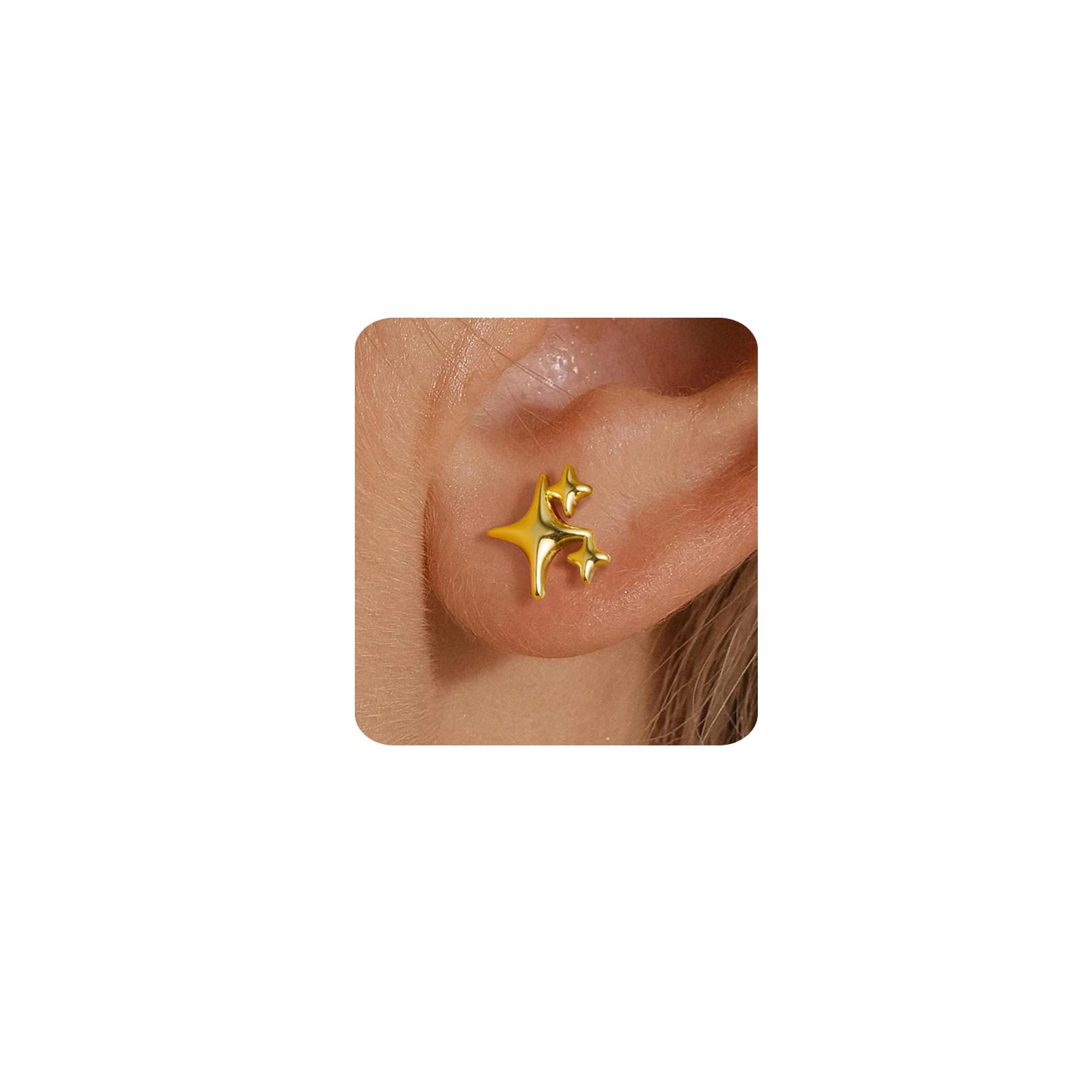 MUMREUES Ohrringe Gold 14 Karat Vergoldet Stern Ohrringe Dam