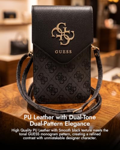 Image of CG MOBILE Guess Universal Wallet Crossbody Bag Official Licensed, Grained PU Leather with Classic Logo & Strap, Protective Smartphone Sling Pouch & Travel Shoulder Wallet Bag for Men & Women -Black