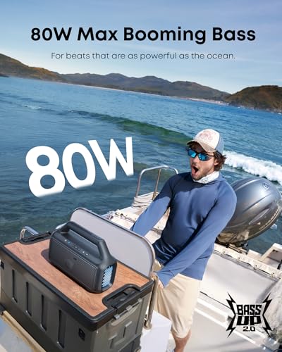 Image of Soundcore Boom 2 By Anker, Outdoor Speaker, 80W, Subwoofer, BassUp 2.0, 24H Playtime, IPX7 Waterproof, Floatable, RGB Lights, USB-C, Custom EQ, Portable for Camping and Beach - Black