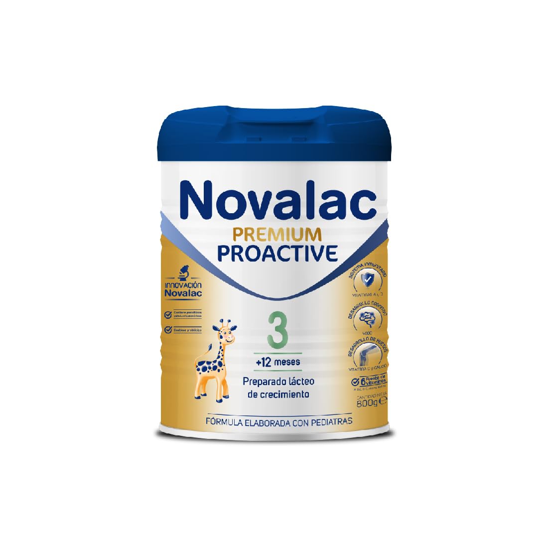 Novalac Premium Proactive 3 Leche de Continuación 1-3 Años. Contribuye al Desarrollo Normal y del sistema inmunitario del Bebé. Fórmula Elaborada con Pediatras rica en Calcio, Yodo, ViT A y D - 800 g