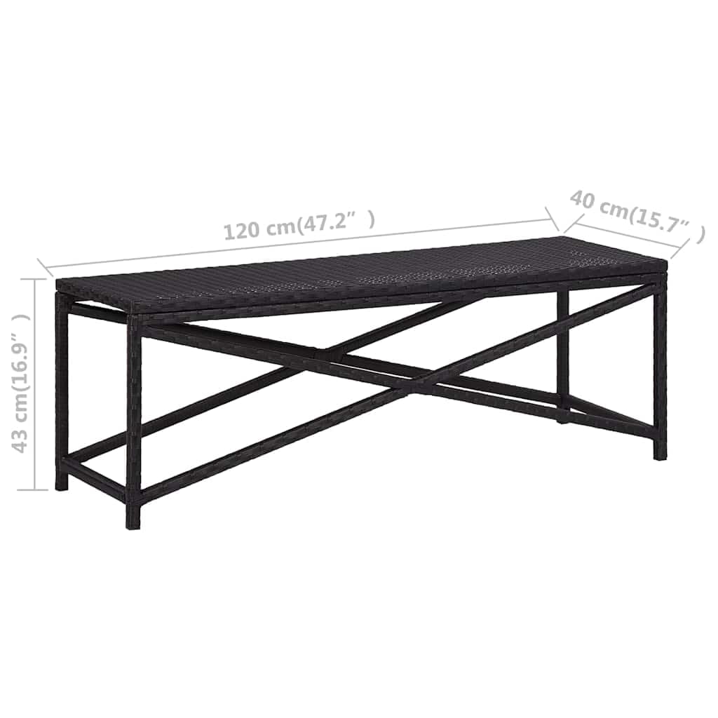 SYDE Banco de Jardín Ratán Sintético Negro 120 cm | Marco de Acero con Recubrimiento en Polvo, Resistente al Agua, Fácil de Limpiar, para Patio y Piscina