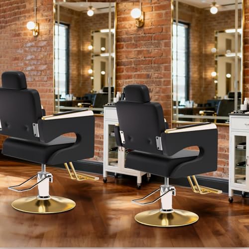 Image of Salon Chair for Hair Stylist, Barber Chair with Heavy Duty Hydraulic Pump, Stylist Chair for Barbershop, Silla de Barberia 360 Degrees Rolling Swivel Spa Beauty Equipment for Hair Stylist, Black /Gold