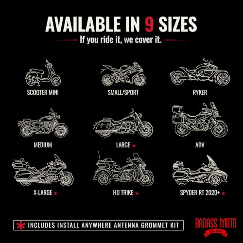Image of Badass Moto Gear All Wx Motorcycle Cover - Night Reflective Safety Stripes - Waterproof - Heat Shields - Windshield Liner - Vents - Motorcycle Lock Pocket - Fits Large Cruisers & Touring Bikes. LARGE